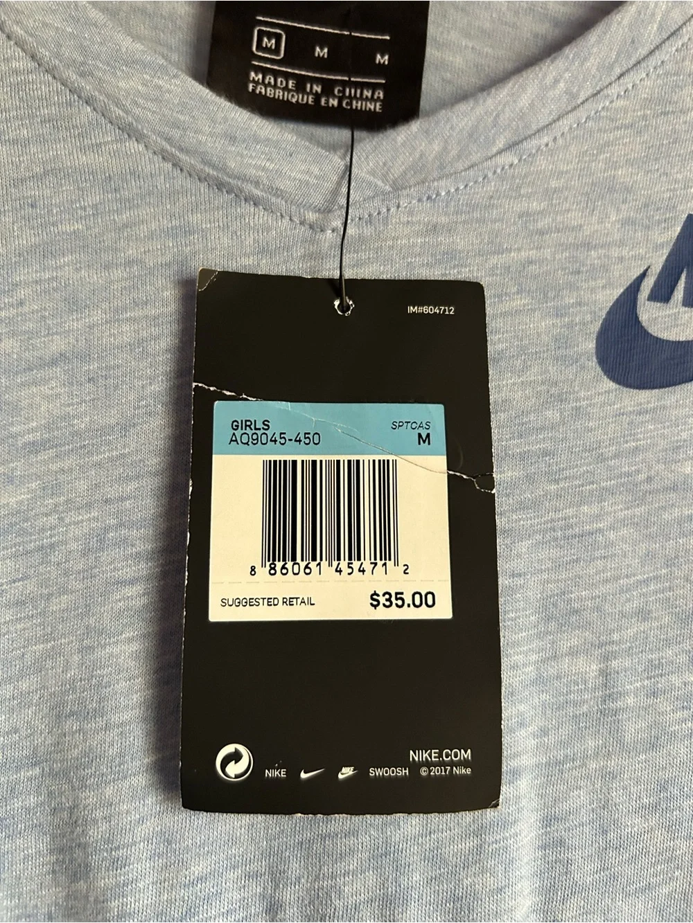 Nike Girls Size M Light Blue & Navy Short Sleeve Tee